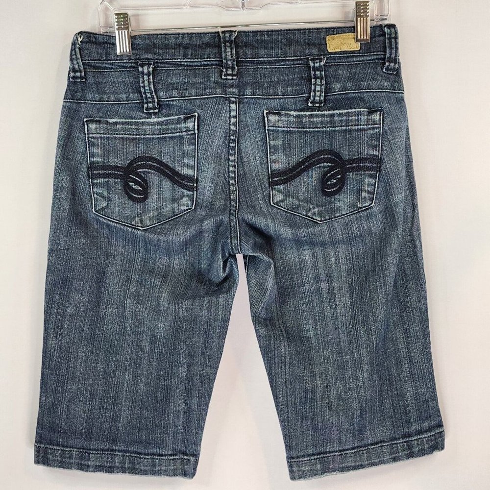 See Thru Soul Shorts Womens Size 28 Dark Blue Denim Bermuda Embroidered Pockets